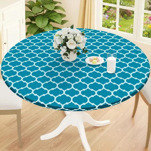 Vista 34 de Smiry Mantel redondo de pícnic, fundas de mesa elásticas impermeables para mesas de 18 a 24 pulgadas, manteles de vinilo con parte trasera