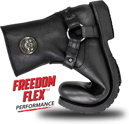 Vista 10 de Milwaukee Leather MBM9042 - Botas de motocicleta con arnés corto de cuero Ruf negro para hombre con cremallera