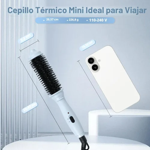 Vista 2 de Cepillo redondo calentado de doble voltaje, mini cepillo térmico para dar volumen y rizos pequeños, rizador de viaje de 1 pulgada para cabello
