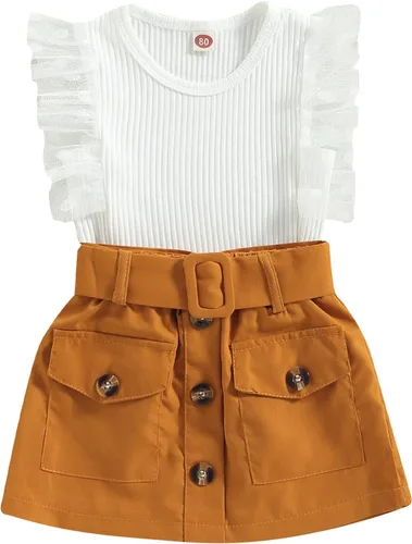 Vista 16 de TheFound Trajes de verano para niñas pequeñas, sin mangas, de punto acanalado, halter, pantalones cortos, ropa para recién nacidos, conjunto de 3