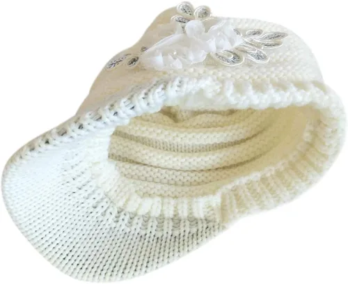 Vista 2 de C-US - Gorro de punto cálido para mujer, con visera de ganchillo con acento de flores