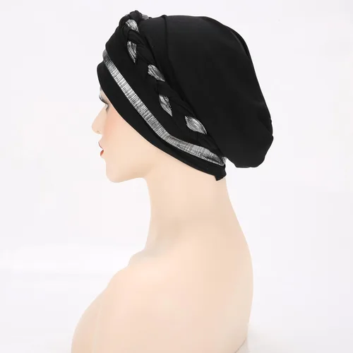 Vista 8 de Turbante para mujer Pañuelo de cabeza trenzado brillante sedoso trenzado para quimioterapia para la cabeza de cáncer