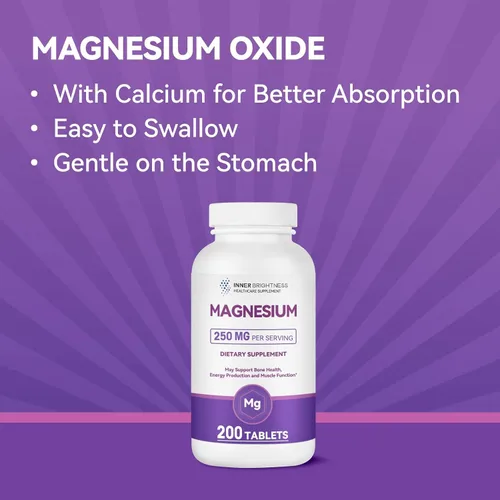 Vista 5 de Suplemento de magnesio puro de 250 mg con calcio, tabletas de magnesio de alta absorción para fuerza ósea, función muscular, relajación y apoyo