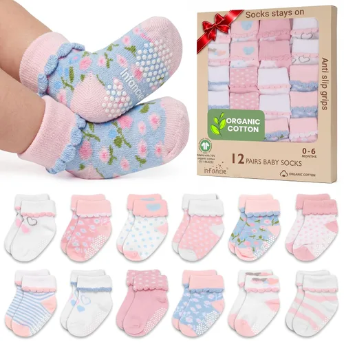 Vista 19 de GOTS Mezcla de Algodón Orgánico 12 Pares Calcetines Zapatos Bebés 0-6 M Negro