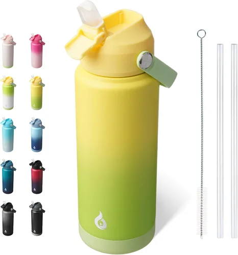 Vista 51 de BJPKPK - Botella de agua aislada con tapa de popote, 532 ml Botellas termo con boquilla suave, asa flexible y base antideslizante, libre de BPA, a