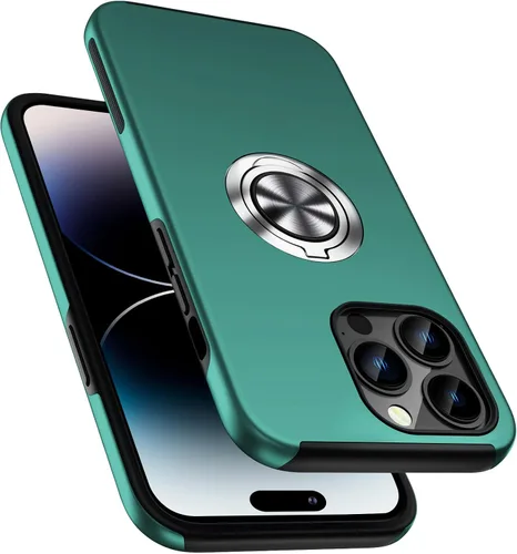Vista 17 de Funda a prueba de golpes para iPhone 14 de 6.1 pulgadas, [anillo de dedo integrado] funda de teléfono de grado militar con soporte de metal Negro