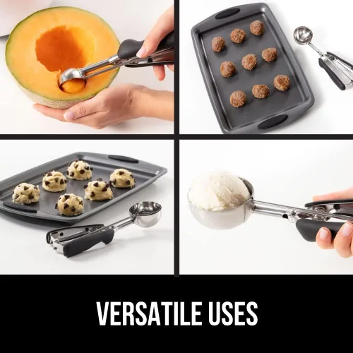 Vista 7 de GORILLA GRIP Cuchara para galletas de acero inoxidable sin BPA, cuchara #60 de 1 cucharada, mango de agarre suave, fácil liberación de alimentos