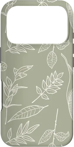 Vista 30 de Carcasa para iPhone 16, diseño de hojas y flores, color verde salvia