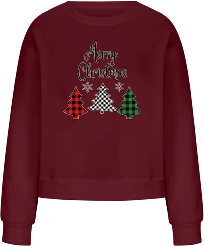 Vista 4 de UODSVP Womens Christmas Clothes Fashion Autumn and Winter Casual Round Neck Printed Long Sleeve Top Clothes