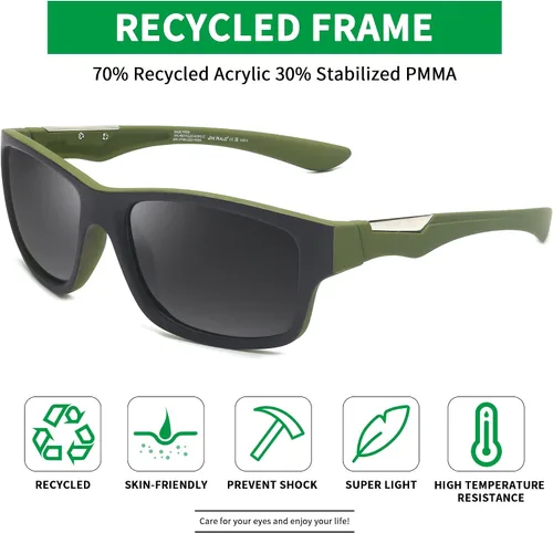Vista 2 de JIM HALO Gafas de sol deportivas polarizadas recicladas para hombres y mujeres, persianas de espejo rectangulares clásicas para correr, pescar