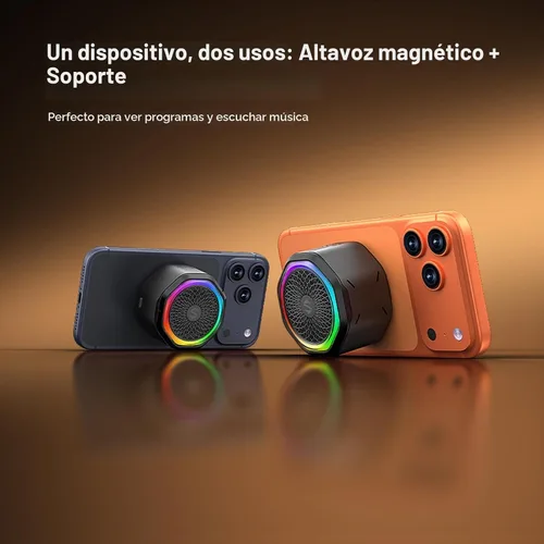 Vista 2 de Black Shark Altavoz Bluetooth magnético, mini altavoz inalámbrico portátil con carcasa de aleación de aluminio, luces RGB, emparejamiento TWS