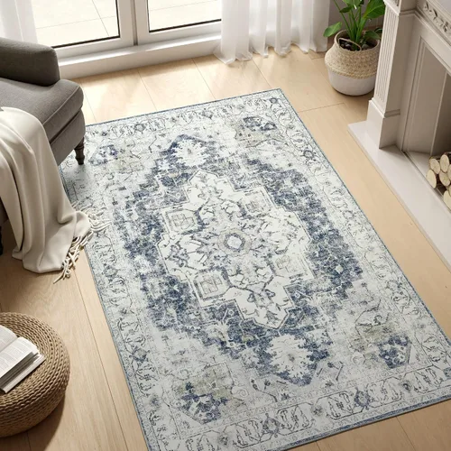 Vista 52 de jinchan Alfombra de Área 2x3 pies Alfombra Vintage de Entrada Lavable Bohemia Tapete Interior para Puerta Medallón Floral Tapete Pequeño para Puerta
