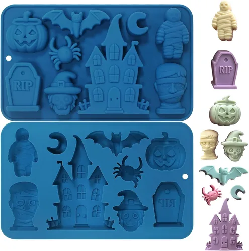 Vista 8 de Sidosir 4 moldes de chocolate con calavera de gomita, moldes de caramelo de calavera de gomita, moldes de silicona antiadherentes con 2 cuentagotas