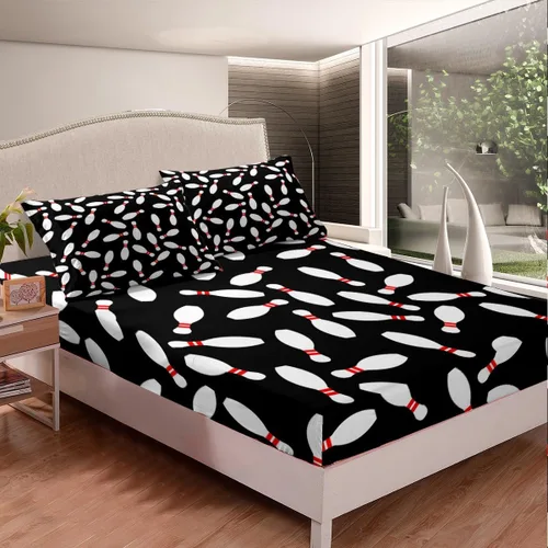 Vista 2 de jejeloiu Juego de sábanas de boliche, tamaño individual, juego de sábanas de bola de boliche para niños y niñas, decoración de juegos deportivos