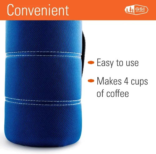 Vista 3 de GSI Outdoors, Cafetera de prensa francesa JavaPress de 30 onzas líquidas para acampar y viajar, color azul