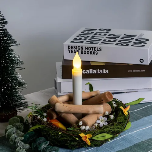 Vista 2 de Amagic 12 velas LED cónicas sin llama, sin control remoto, velas flotantes mágicas colgantes, candelabros a pilas, velas falsas eléctricas