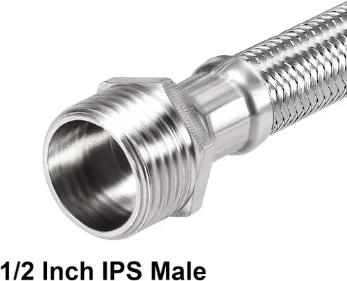 Vista 3 de uxcell Conector de línea de suministro de grifo G1/2 hembra x G1/2 macho 24 pulgadas de longitud 304 manguera de acero inoxidable 2 unids