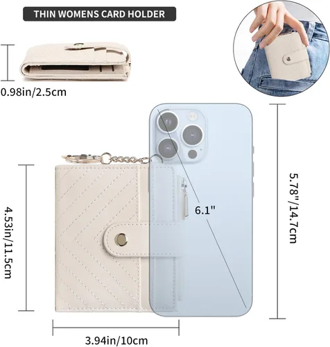 Vista 3 de GAEKEAO Billetera delgada para mujer, tarjetero con bloqueo RFID, billetera plegable con bolsillo para monedas con cremallera, ventana
