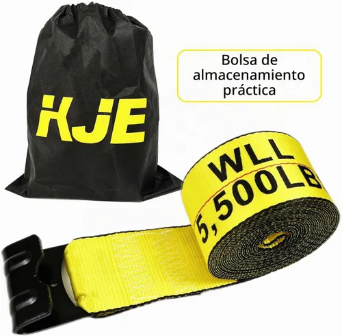 Vista 5 de KJE Correas de cabrestante de 4" x 30' amarillas de servicio pesado para amarre con ganchos planos, correa de remolque de plataforma plana WLL#