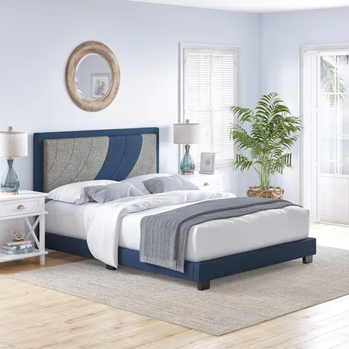 Vista 13 de Boyd Sleep Beaumont - Cama de plataforma tapizada con cabecero, base de colchón con 14 soportes de listones de madera, no requiere somier, piel Gris