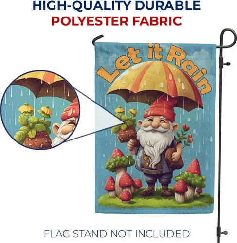 Vista 4 de A Little Rain Gnome Umbrella Garden Flag 12.5" x 18" Double Sided