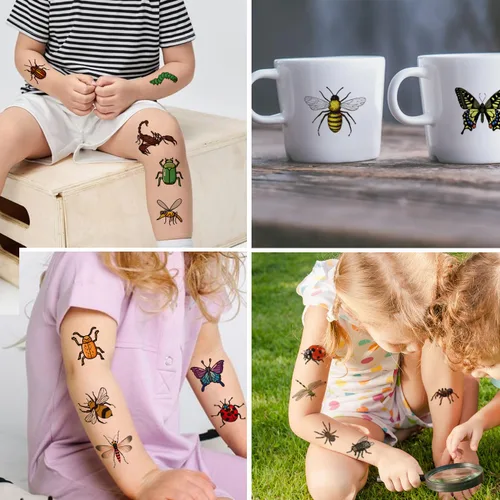 Vista 5 de CHARLENT 148 hojas individuales de tatuajes temporales de insectos para niños, tatuajes de insectos para niños, suministros de fiesta de cumpleaños