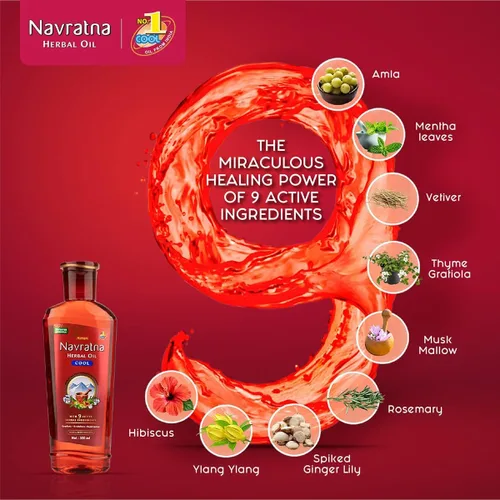 Vista 4 de Navratna Aceite fresco ayurvédico con 9 ingredientes herbales activos Aceite de masaje relajante para la cabeza Revitaliza el cuero cabelludo