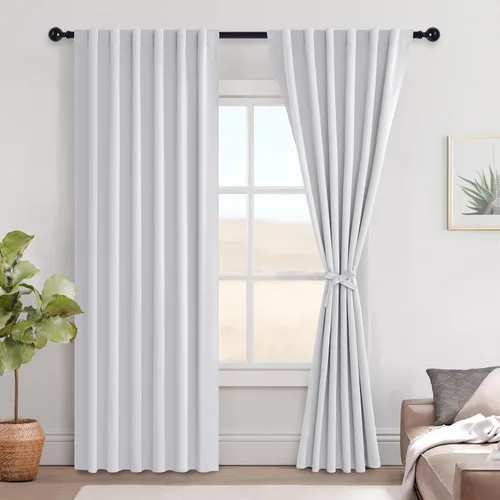 Vista 139 de Hiasan Cortinas opacas negras para dormitorio, cortinas opacas cortas de 45 pulgadas de largo, con aislamiento térmico, bolsillo para barra