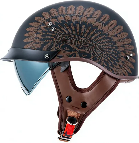 Vista 12 de VCOROS - Medio casco para motocicleta F07 de cara abierta, aprobado por DOT VCOROS Medio casco de motocicleta F07 de cara abierta aprobado por DOT