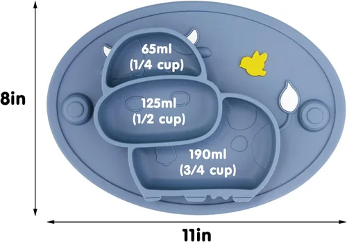 Vista 7 de Platos divididos de silicona para niños pequeños, platos portátiles antideslizantes con ventosa para niños, bebés y niños, sin BPA (azul oscuro)