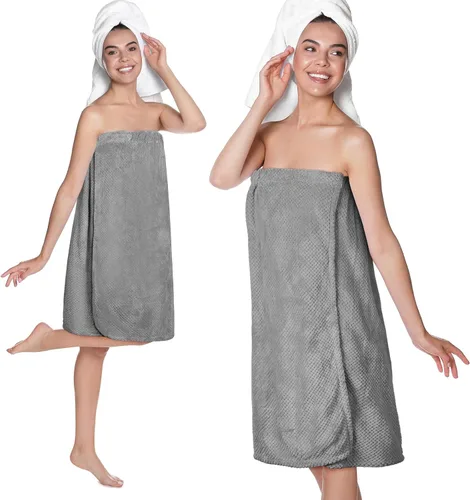 Vista 8 de Tigeen 2 Pcs Towel Wrap for Women Lightweight Spa Robe with Adjustable Closure Elastic Top Soft Bathrobe Spa Wrap