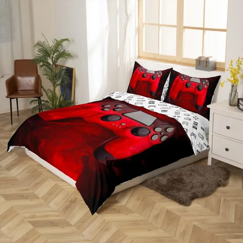Vista 6 de Erosebridal - Juego de ropa de cama gamer para niños, tamaño matrimonial, decoración de habitación de juegos, funda de edredón hexagonal de panal