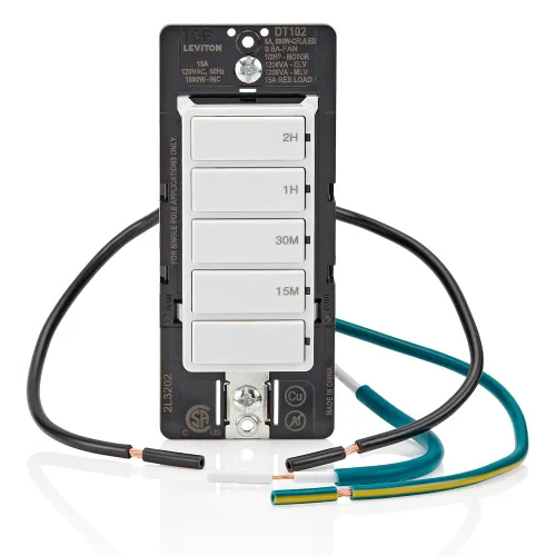 Vista 10 de Leviton Interruptor temporizador de cuenta regresiva para luces domésticas y extractores, 15-30 minutos, 1-2 horas, no requiere cable neutro, un