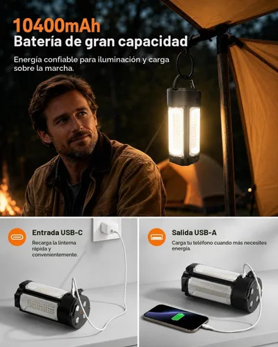 Vista 5 de Luces de camping recargables con soporte ajustable, color negro 6000K Portable Work Light, 4 LED Lamp Heads Magnetic Flashlight with Detachable