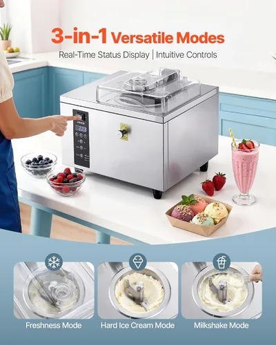 Vista 5 de VEVOR Máquina comercial de helado duro, 500 W, 1.32 galones/hora, heladera de gelato duro con cilindro de acero inoxidable 304 de 2.8 L, panel LED