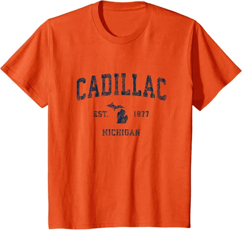 Vista 26 de Cadillac Michigan MI Vintage Sports Design Navy Print Camiseta