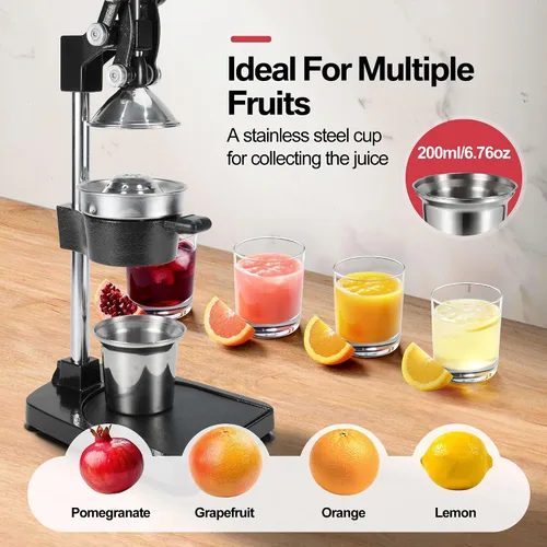 Vista 3 de Exprimidor manual de 45,7 cm de altura, comercial, de hierro fundido resistente, para exprimir naranjas, cítricos, limones, limas, pomelo