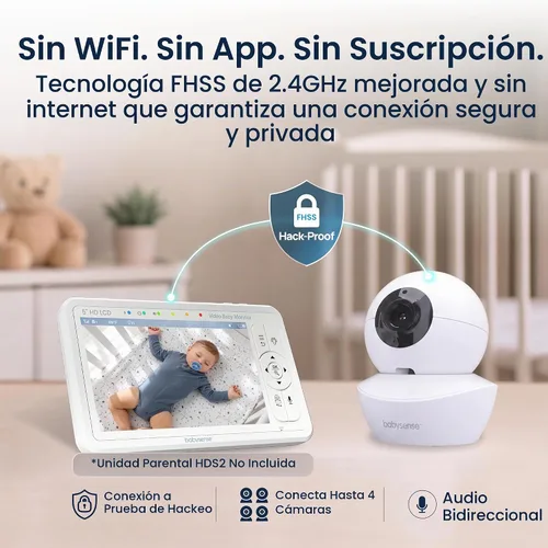 Vista 3 de Babysense Cámara complementaria de repuesto para monitor de bebé HDS2, solo funciona con monitores HDS2, requiere unidad principal HDS2