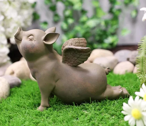 Vista 9 de Ebros Peaceful Zen Yoga Flying Pig Cerdo Cielo de Cerdo Estatua Rústica Country Piggy Piglet Cerdo Porcino Jardín de Hadas Figura Coleccionable