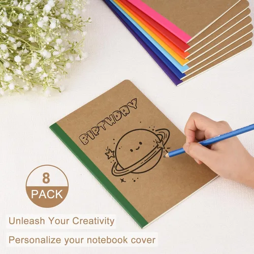 Vista 4 de ZCZN Paquete de 8 cuadernos rayados coloridos a granel, diarios A5 con 8 colores, 60 páginas/30 hojas, 8.3 x 5.5 pulgadas, papel rayado