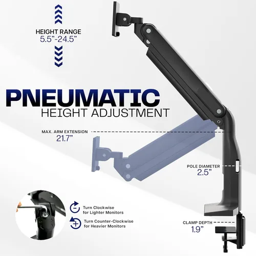 Vista 4 de VIVO Soporte de aluminio ultraancho para monitor, clásico, se adapta a pantallas de computadora de hasta 49 pulgadas, brazo neumático articulado