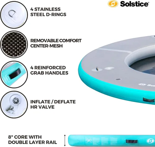 Vista 4 de SOLSTICE Circular Mesh Hangout Ring Inflatable Dock, Floating Water Raft Platform
