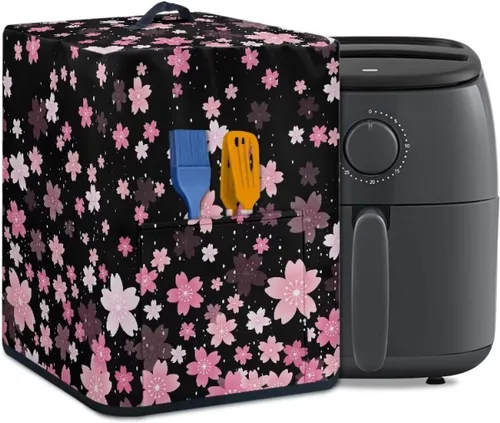 Vista 41 de Freidora de aire de mármol negro, cubierta resistente a las manchas, ligera y antihuellas dactilares, con bolsillo y asa, apta para freidora de aire