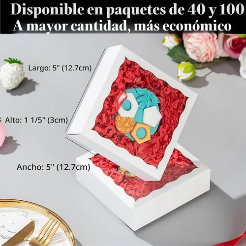 Vista 2 de Romantic Baking - Paquete de 40 cajas de galletas de 5 x 5 x 1 1/5 pulgadas, cajas de galletas con forma de corazón, bombas de chocolate caliente