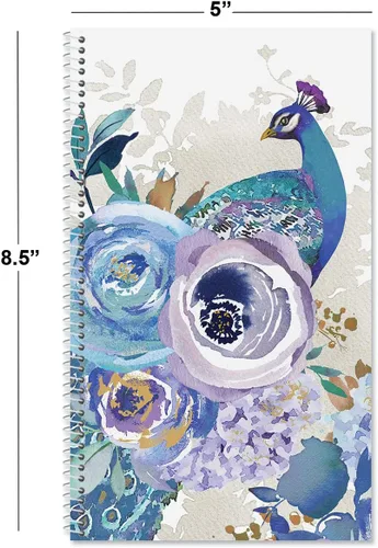 Vista 3 de Guardián de Contraseña con Pin de Pavo Real Azul - Tapa Blanda; 5" x 8", 100 páginas; Organizador de Diario de Contraseñas