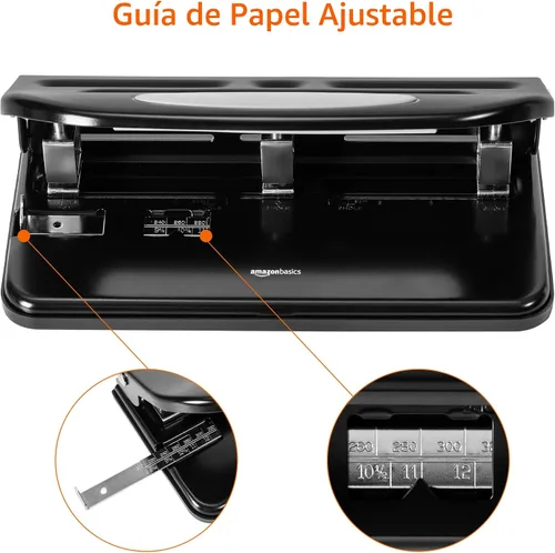 Vista 2 de Amazon Basics Perforadora de 2/3 agujeros, semiajustable, capacidad de 30 hojas, color negro