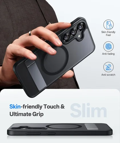 Vista 6 de para Samsung Galaxy S25 Funda, Compatible con MagSafe y Soporte Integrado y Grado Militar de Resistencia a Caídas, Funda Magnética Translúcida