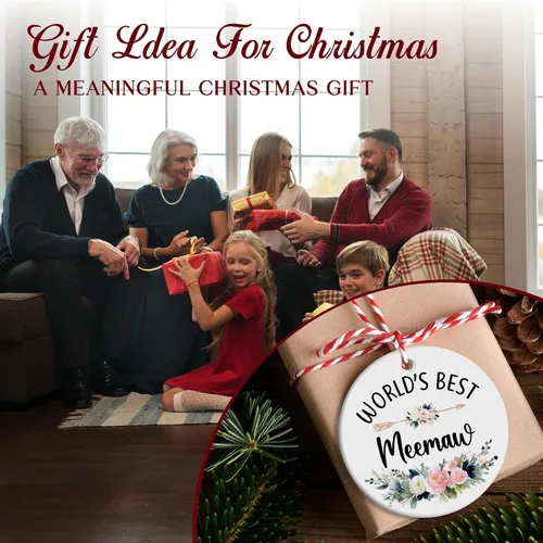 Vista 3 de World's Best Meemaw - Adornos de cerámica de Navidad regalos de nietos, nietos, regalos de cumpleaños para el día de la madre, regalos de cumpleaños