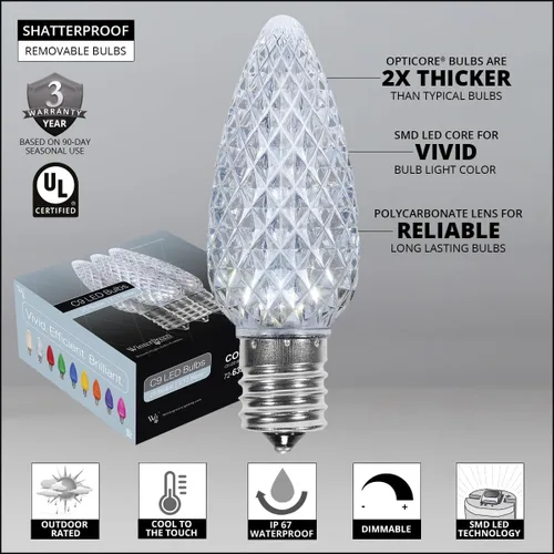 Vista 3 de Wintergreen Lighting 25 C9 OptiCore - Luces LED de Navidad para exteriores de alta resistencia, tira de luces de Navidad comerciales; cable verde