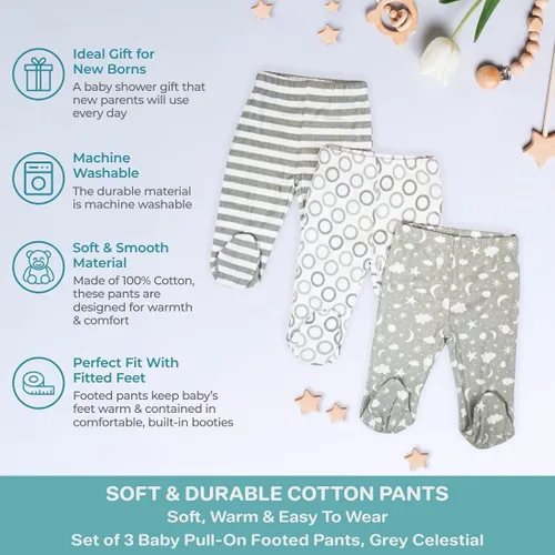 Vista 4 de Spasilk Paquete de 3 pantalones de algodón de poner con pies para bebés niños
